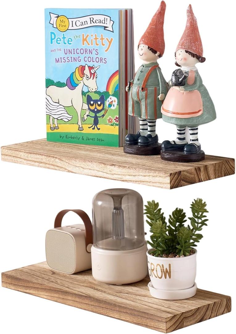 Floating Shelves for Wall Set of 2, 16 inch Rustic Paulownia Wood Wall Shelves for Bathroom, Living Room, Bedroom and Kitchen, Picture Ledge for Storage,Books,Room Decor,6x16 inch