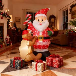 5ft Christmas Inflatables Outdoor Decorations,Santa Claus with Dog Blow up Yard DecorationPet Store Christmas Decor Built-in LED Lights for Garden Patio Lawn Home Indoor Outside Winter Holiday Party