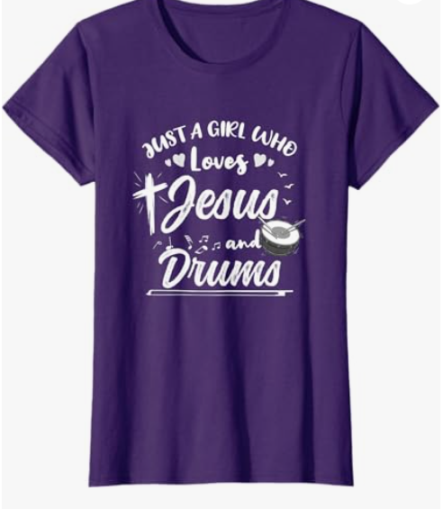 Just A Girl Who Loves Jesus And Drums T-Shirt, Purple, Medium