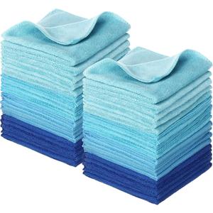 Newwiee 40 Pcs Wash Cloth Bulk Cotton Bath Hand Face Washcloths Soft Quick Drying Towel for Women Bathroom Washing Body Viscose Fiber Multipurpose Fingertip Rags(12 x 12 Inch,Blue Series)