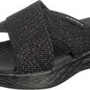 Skechers Women's On-the-go 600 - Glistening Metallic Mesh Slide Sandals (Black), Size 6