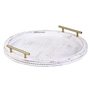 FESTWIND Decorative Tray for Coffee Table Decor Wooden Tray with Handles Round Trays for Home Decor Beaded Tray for Kitchen Counter Living Room Countertop Display