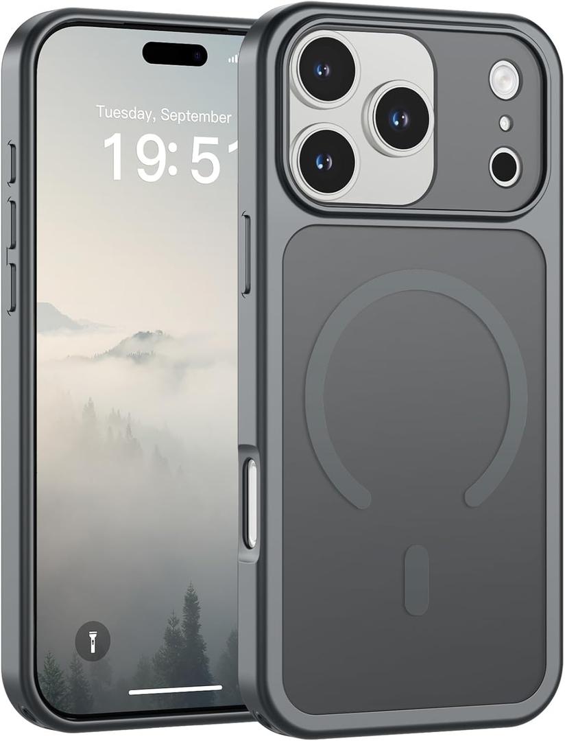 SUPFINE Magnetic for iPhone 17 Pro Max Case (Compatible with MagSafe)(Military Grade Drop Protection)(Camera Protection) Translucent Matte Shockproof Phone Cover,Gray