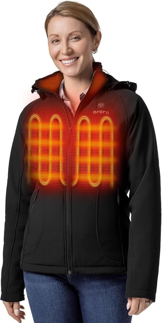 ORORO Upgraded Women's 4-Zone Heated Jacket with Heated Collar, Heated Coat with Detachable Hood (XXL)
