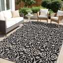 OLANLY Outdoor Rug Waterproof 5x8 ft Clearance, Reversible Outdoor Plastic Straw Rug with Floral Pattern, RV Mat for Patio, Camping, Balcony, Deck, Backyard, Black & Beige