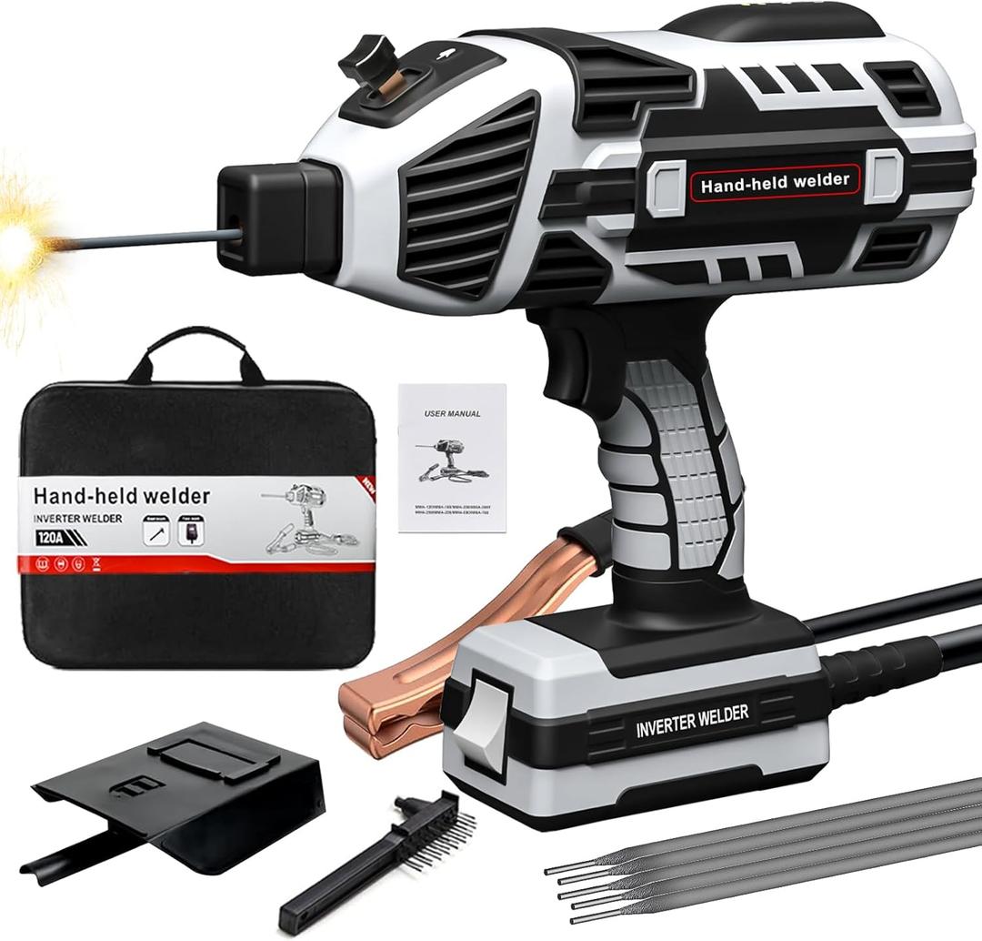 Welding Machine Handheld 110V 120Amp Portable ARC Welder Gun Hand Held Welder Machine with IGBT Inverter 5 Variable Current Adjustment for 1/16''-1/8'' Welding Rods (Grey)