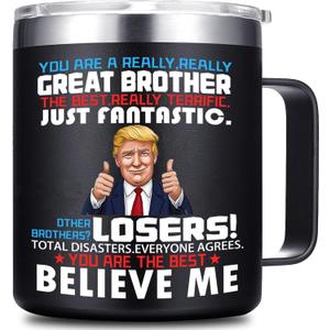 Funny Gifts for Brother from Sister Adult-Birthday Best Gift For Big, Little Brother-Present Idea for Birthday,Father's Day,mother's Day (14 oz, Insulated Coffee mug) (Black)
