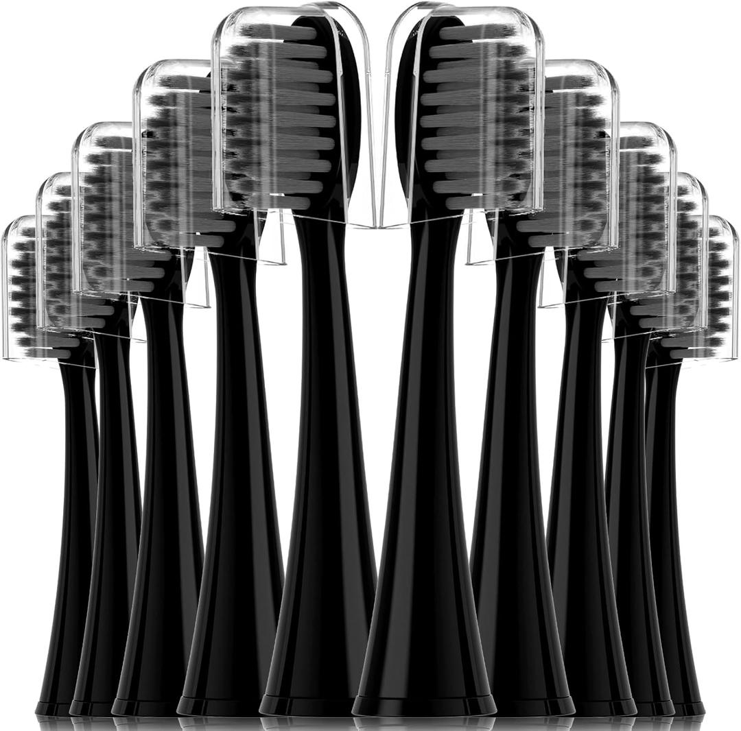 Compatible with Burst Adults Electric Toothbrush Replacement Heads with Dust Cover Caps, Perfect Fit with Burst Sonic Toothbrush Charcoal Soft Bristles,10 Pack, Black
