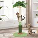 Cat Scratching Post,37.5'' Tall Palm Tree Natural Sisal Scratching Post for Indoor,Stable Vertical Cat Scratcher with Mouse Hole Toy,Rotating Interactive Ball Self Groomer for Full Body Stretching