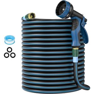 Heavy Duty Non-Expanding Garden Hose 100ft - Durable Reinforced Water Hose with Leak-Proof Construction  Kink-Resistant, TPV material, 10-Function Spray Nozzle, 3/4" Connector & Portable Strap100FT)