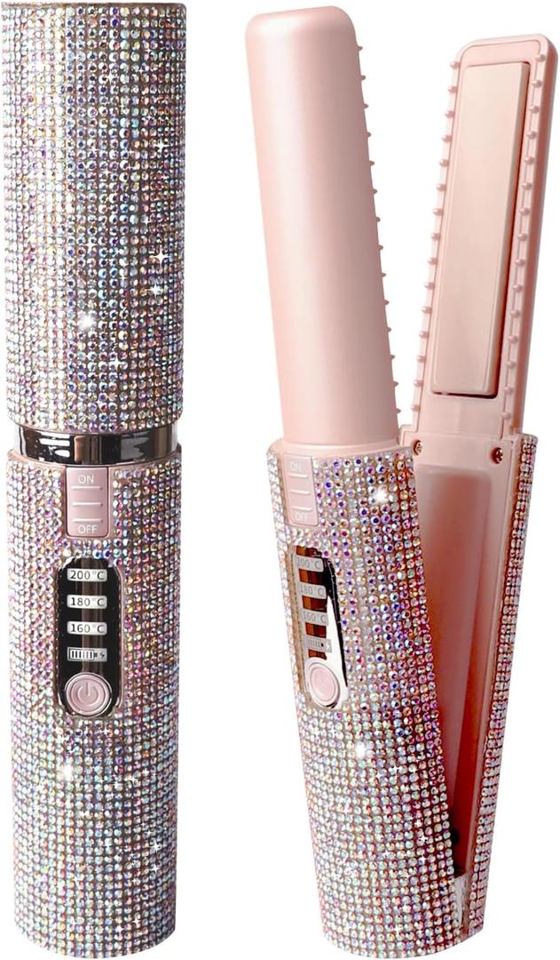 Cordless Hair Straightener and Curler 2 in 1, Portable Mini Cordless Flat Iron for Fine Soft Short Hair, Travel Rechargeable Hair's Straightener, 4800mAh Battery