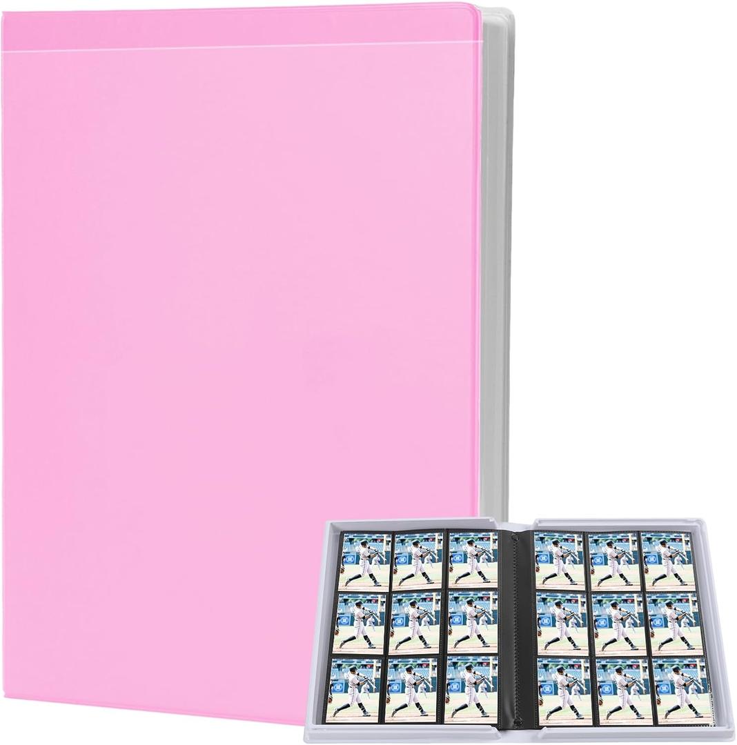 9 Pocket Trading Card Binder - 360 Cards Capacity, 20 Side-Loading Pages, Book-Style Closure with Clear Artwork Pockets for Anime, Cute Cards & Personal Collections (Pink)