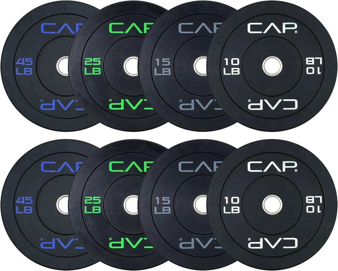 CAP 190lb Economy Olympic Bumper Plate Weight Set | Medium-bounce rubber, Steel hubs, 2-inch compatibility, Weightlifting and home gym use