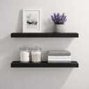 BGMG Wood Floating Shelves for Wall 24 inch,Black Floating Shelves,Solid Wood Wall Mount Shelves for Bathroom Living Room Bedroom Kitchen Farmhouse Set of 2-24x 6.7 x1.25 inch
