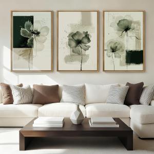 ANHUIB Black Neutral Floral Wall Art 16x24 Inch Abstract Flower Wall Decor Waterolor Painting Set of 3 for Living Room Bedroom Bathroom