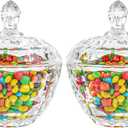 ComSaf Glass Candy Dish with Lid, 9OZ Small Candy Jars with lid for Office Desk, Covered Candy Dish for Office Desk, Decorative Cute Glass Jar, Jewelry Box for Wedding Party Buffet Decor, Set of 2