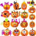 JOYIN 16 Packs Halloween Pumpkin Decorating Stickers, Foam Craft Kit, Halloween Party Favors for Kids, Party Supplies Arts Activities, Funny Jack O Lantern Stickers School Games Gifts