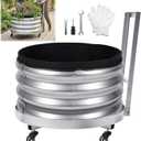 Large Galvanized Metal Raised Garden Bed Outdoor with Wheels, Planters Box for Outdoor Plants with Geotextile Grow Bag & Plastic Tray Pad, for Vegetables/Herbs/Flowers, 24" X 11.5"