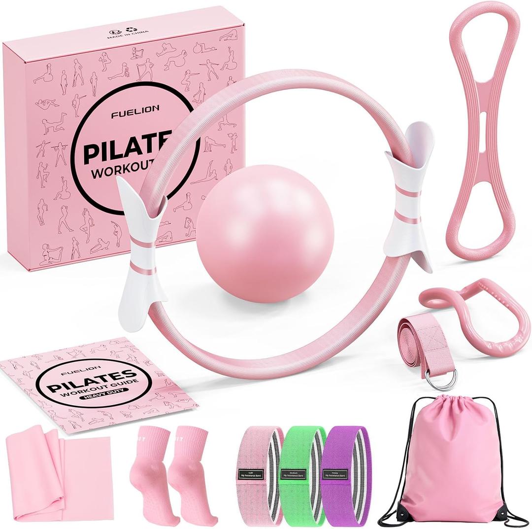 Pilates Ring Set for Women, Home Workout Pilates Equipment with Resistance Bands, 14'' Magic Circle, Mini Ball, Pilates Starter Kit for Strength, Toning and Flexibility
