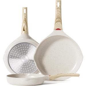 Caannasweis Nonstick Granite Frying Pan Skillet, Non Stick Omelette Fry Pans, Omelet Egg Pan, Stone Cookware Chef's Pan, Induction Compatible, PFOA Free (Beige, 3 Pcs)