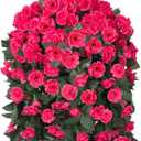 Artificial Geraniums Faux Hanging Plants Flowers Basket for Outdoors, Fake Silk Geraniums Vines in Planter UV Resistant Look Real Spring Summer Outdoor Decorations for Outside Yard Patio, Hotpink