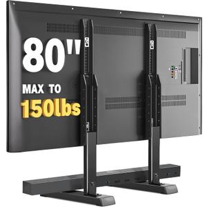 Universal Table Top TV Stand Base for 24-80 inch LCD LED TVs, TV Legs with Height Adjustment and Cable Management Hold up to 150lbs, Max VESA 800x500mm, Black
