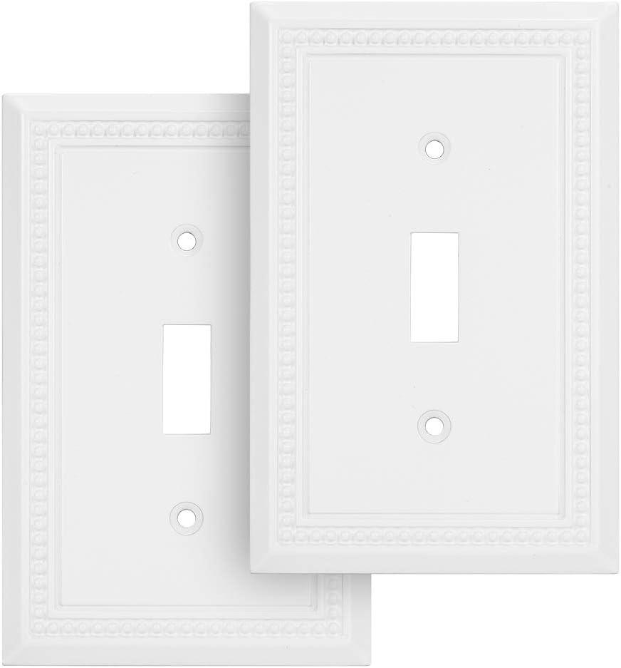 Henne Bery Sunken Pearls Heavy Duty Decorative Wall Plate Switch Plate Outlet Cover (Single Toggle, 2 Pack, White)