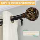 1 Inch Curtain Rod For Windows 66 to 120 Inches, Heavy-Duty Adjustable Decorative Curtain Rod With Rattan Leaf Hollow Finials For Bedroom And Living Room Bronze