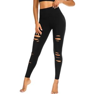 FULLSOFT Buttery Soft Leggings for Women - High Waisted Tummy Control No See Through Workout Yoga Cycling Tights Pants (XX-Large-3X-Large, S-black (Fashion Ripped))