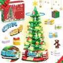 Christmas Tree Building Block with LED Light, Rotating Christmas Tree 2024 Building Set for Adults, Christmas Tree Building Kit Xmas Gift for Boys and Girls (Non-Advent Block) (Green)