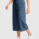 Soothfeel Women's Capri Pants Loose High Waisted Wide Leg Lightweight Travel Hiking Pants for Women Casual Summer with Pocket (Blue, XL)