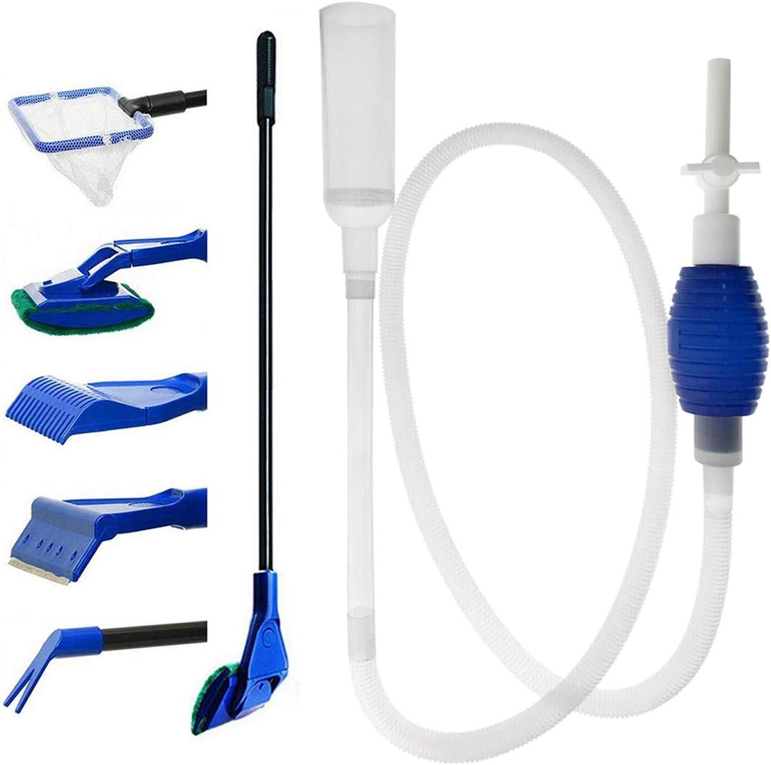 GreenJoy Aquarium Fish Tank Cleaning Kit Tools Algae Scrapers Set 5 in 1 & Fish Tank Gravel Cleaner - Siphon Vacuum for Water Changing and Sand Cleaner (Cleaner Set) GreenJoy Aquarium Fish Tank Cleaning Kit Tools Algae Scrapers Set 5 in 1 & Fish Tank Gravel Cleaner - Siphon Vacuum for Water Changing and Sand Cleaner (Cleaner Set)