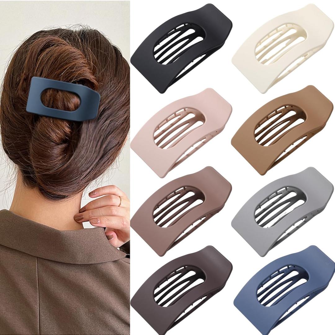 8 Pack Flat Hair Clips for Women  Large Matte Rectangle No-Slip Claw Clips, Strong Hold Square Hair Accessories for Thick & Thin Hair, Lay Flat Design for Work & Daily Styling (Multi-Color)