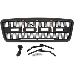 Front Racing Grill ABS Matte Black Trim Replacement Grill Style with Lights and Letters Fit for Ford F150 2004~2008