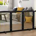 PUPETPO Freestanding Pet Gate for Dogs, Indoor Wooden Dog Gate for House, Extra Wide Foldable Dog Gate for Stair, Doorway, Hall, Support Feet Included, 120 Inch Wide, 6 Panels 32",Black&Gold