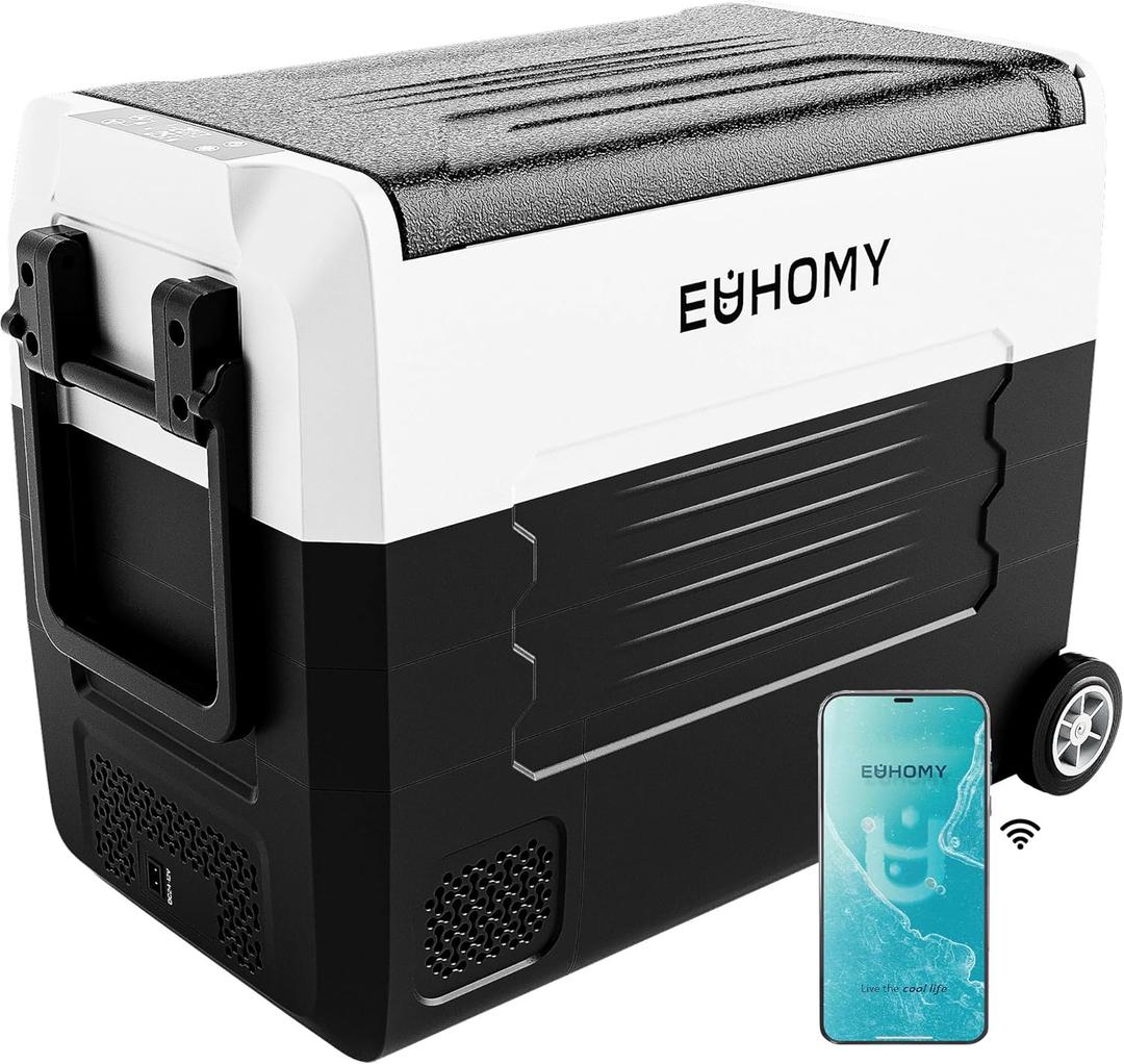 EUHOMY 12 Volt Refrigerator, 58QT(55L) 12V Fridge, Electric Cooler 12/24V DC 100-240V AC -4℉~68℉, 12V Freezer Removable Divider, Car Fridge For Camping, RV, Travel, Fishing, Outdoor