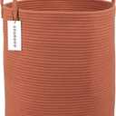 Cotton Rope Laundry Basket Hamper for Clothes Woven Storage Basket for Living Room Bedroom Boho Tall Rope Baskets for Blanket Toys Pillow Towels Baby Nursery Hamper Bin Large, Rust Red (Regular)