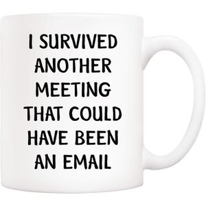 5Aup Christmas Gifts Funny Quote Office Coffee Mug 11 Oz, I Survived Another Meeting That Could Have Been an Email, Unique Inspirational and Souvenir Gifts for Co-worker Colleague