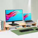 Aothia Large Dual Monitor Stand Riser, Solid Wood Desk Shelf with Eco Cork Legs for Laptop Computer/TV/PC/Printers, Perfect Desktop Stands Organizer with Underneath Storage for Office Accessories