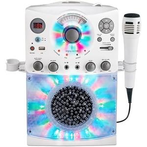 Singing Machine Portable Karaoke Machine for Adults & Kids with Wired Microphone, White - Built-In Speaker, Bluetooth with LED Disco Lights - Karaoke System with CD+G Player & USB Connectivity