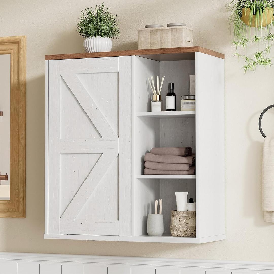 FiveWillowise Bathroom Wall Cabinet, Farmhouse Medicine Cabinet with Barn Doors and Adjustable Shelves, 24'' Kitchen Wall Mounted Cabinet, Floating Over Toilet for Kitchen, Living Room, 10"D 23.62"W 23.62"H