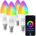 ORALUCE Smart Light Bulbs, WiFiBluetooth E12 Smart Bulbs That Work with Alexa Google Home Compatible, 40W Equivalent Type B LED Light Bulb, RGBCW 2700-6500K Color Changing, 5W 450LM, 4Pack, (C37-5W)