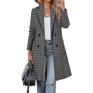 CHICZONE Women's Notch Lapel Double Breasted Mid Long Pea Coat Wool Blend Overcoat Winter Outwear,3XL