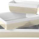 MARTHA STEWART 3-Piece Oven to Table Stoneware Bakeware Set  Baking Dish & Casserole Set  Grey  Durable Oven-Safe Bakeware for Baking and Serving