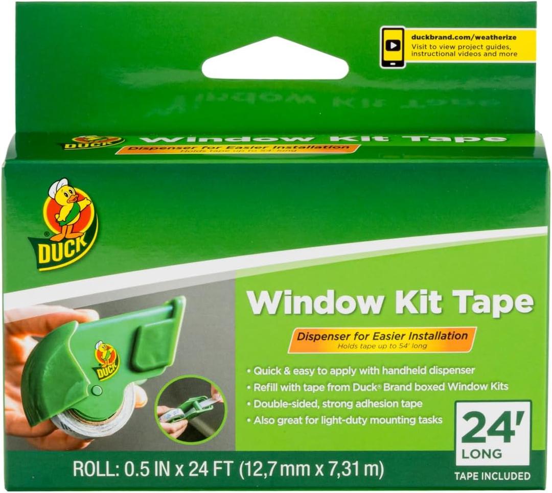 Duck Brand Window Kit Tape with Refillable Dispenser, Double-Sided Tape with Strong Adhesion for Use with Duck Brand Window Insulation Kit Tape, 0.5 Inches by 24 Feet, Green (1/2 in. x 24 ft. roll)