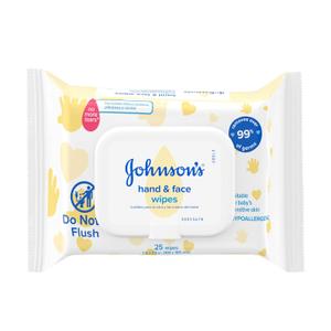 Johnson's Baby Disposable Hand & Face Cleansing Wipes, Pre-Moistened Wipes Gently Remove 99% of Germs & Dirt from Delicate Skin, Paraben-, Phthalate- & Alcohol-Free, Hypoallergenic, 25 Count (white)