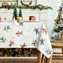 Horaldaily Christmas Tablecloth 60104 Inch Rectangular, Children Snow Washable Table Cover for Party Picnic Dinner Decor (White)