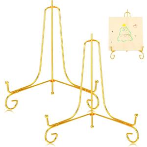 2PCS Plate Holder Easel Display Stand 8 Inch Gold Iron Tabletop Picture Stand for Display Photo Frames Decorative Plates Card for Home and Office Decor