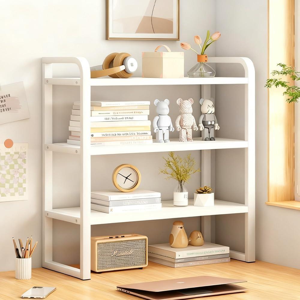 Office Desk Shelf Organizer, Wood Desktop Bookshelf Supplies Storage Rack, Shelf for Top of Desk and Dresser and Cubicle Decor Aesthetic Bookshelf (White White-three Tier, 15.75 Lx7.87 Wx22.05 H)