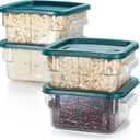 CURTA 4 Pack Food Storage Container with Green Lid - NSF Listed Commercial Grade in 2.0 Qt - Square, Clear, Polycarbonate